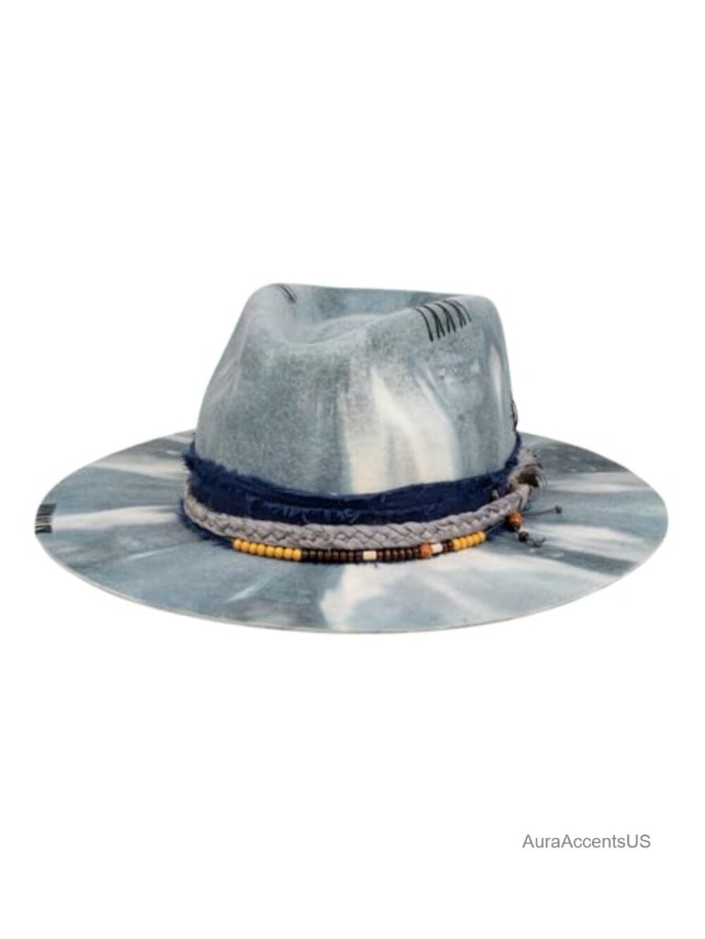 100% Wool Stiff Felt Fedora Hat Wide Brim Handmade Distressed Vintage